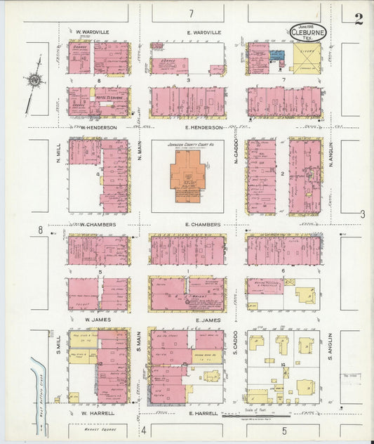 Sanborn Fire Insurance Map from Cleburne, Johnson County, Texas (1918), Sheet #0002 - Historic Sanborn Fire Insurance Map Print, vintage old map wall art, antique decor, genealogy gift, Texas Texas map