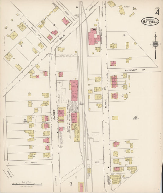 Sanborn Fire Insurance Map from Hatfield, Montgomery County, Pennsylvania (1922), Sheet #0004 - Historic Sanborn Fire Insurance Map Print, vintage old map wall art, antique decor, genealogy gift, Pennsylvania Pennsylvania map
