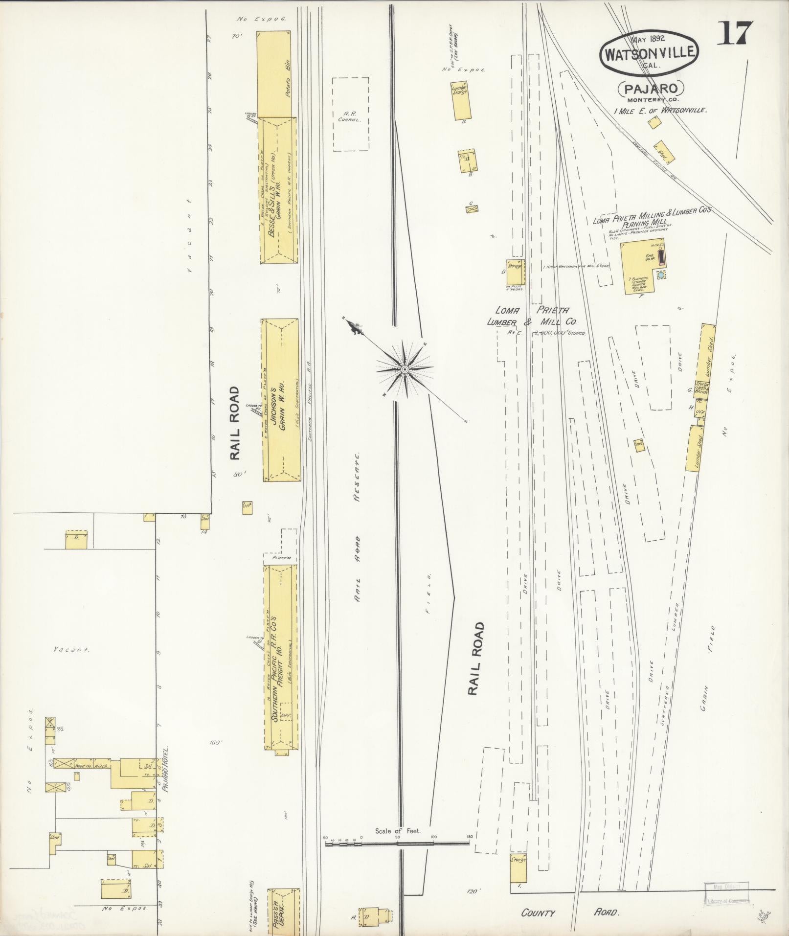 Sanborn Fire Insurance Map from Watsonville, Santa Cruz County, California (1892), Sheet #0017 - Complete Map Set gallery image, historic Sanborn map, vintage wall art, California California