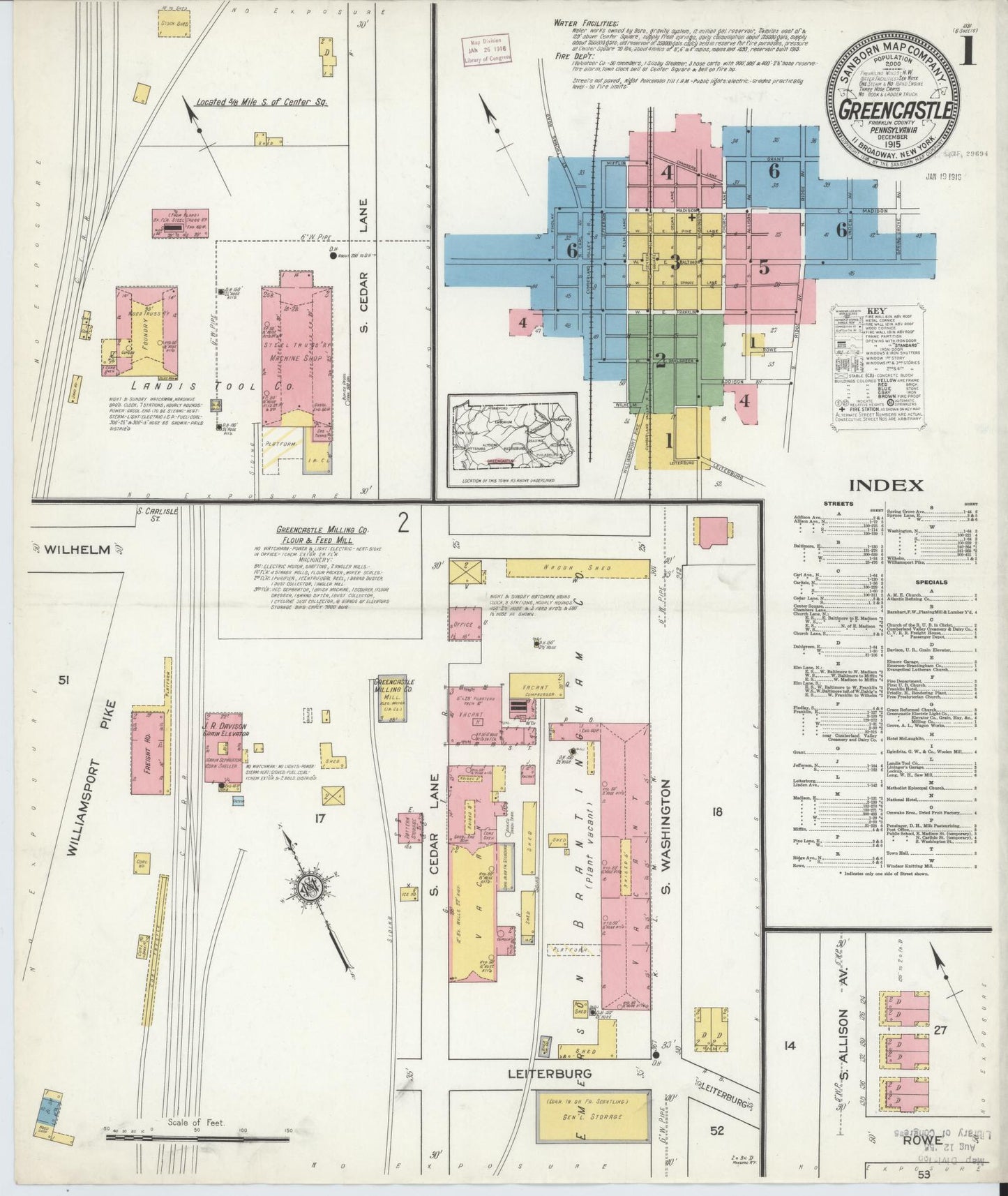 Sanborn Fire Insurance Map from Greencastle, Franklin County, Pennsylvania (1915), Sheet #0001 - Historic Sanborn Fire Insurance Map Print, vintage old map wall art, antique decor, genealogy gift, Pennsylvania Pennsylvania map