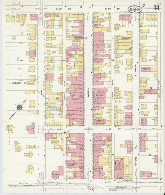 Sanborn Fire Insurance Map from Hudson, Columbia County, New York (1911), Sheet #0014 - Historic Sanborn Fire Insurance Map Print, vintage old map wall art, antique decor, genealogy gift, New York New York map