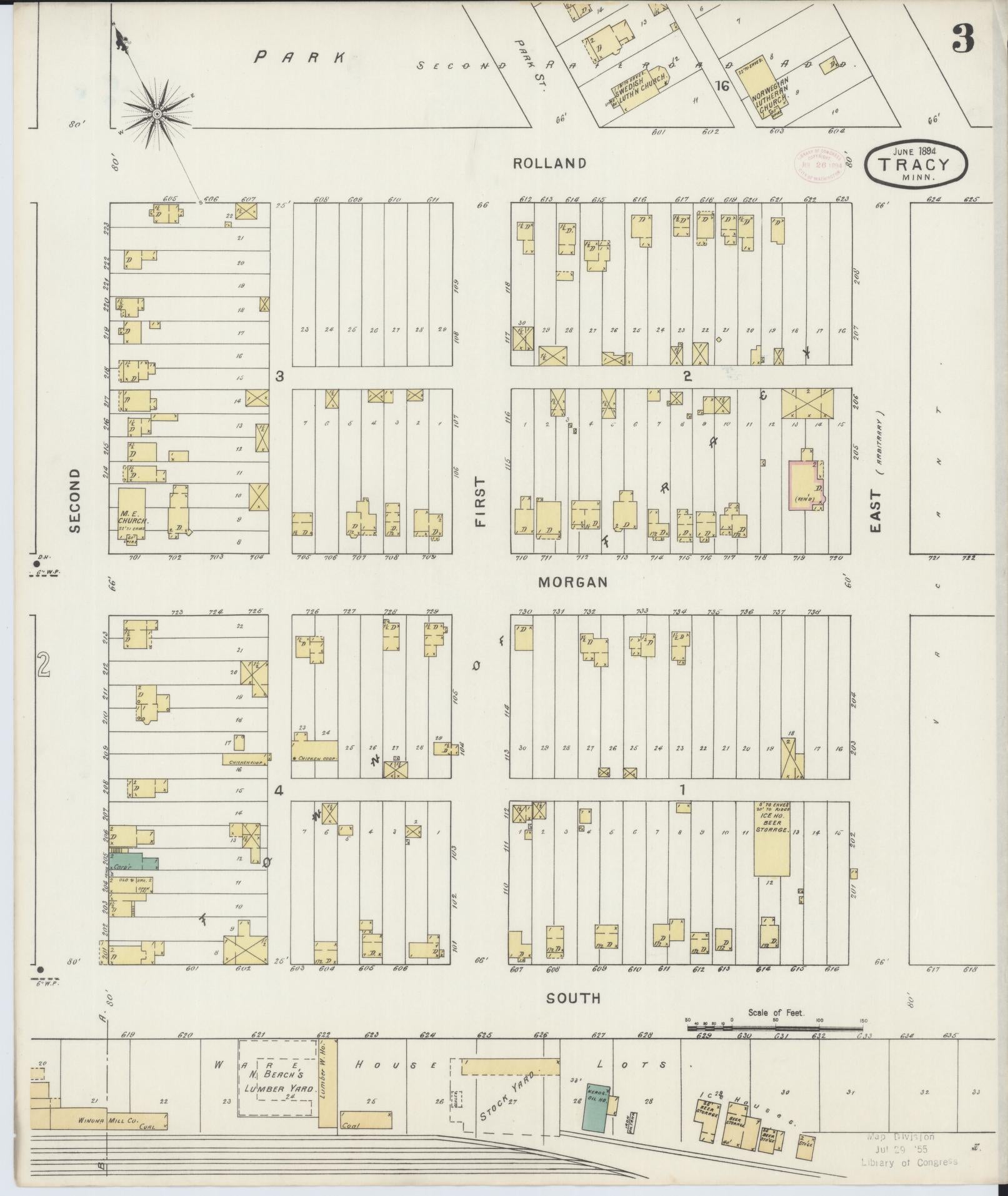 Sanborn Fire Insurance Map from Tracy, Lyon County, Minnesota (1894), Sheet #0003 - Historic Sanborn Fire Insurance Map Print, vintage old map wall art, antique decor, genealogy gift, Minnesota Minnesota map
