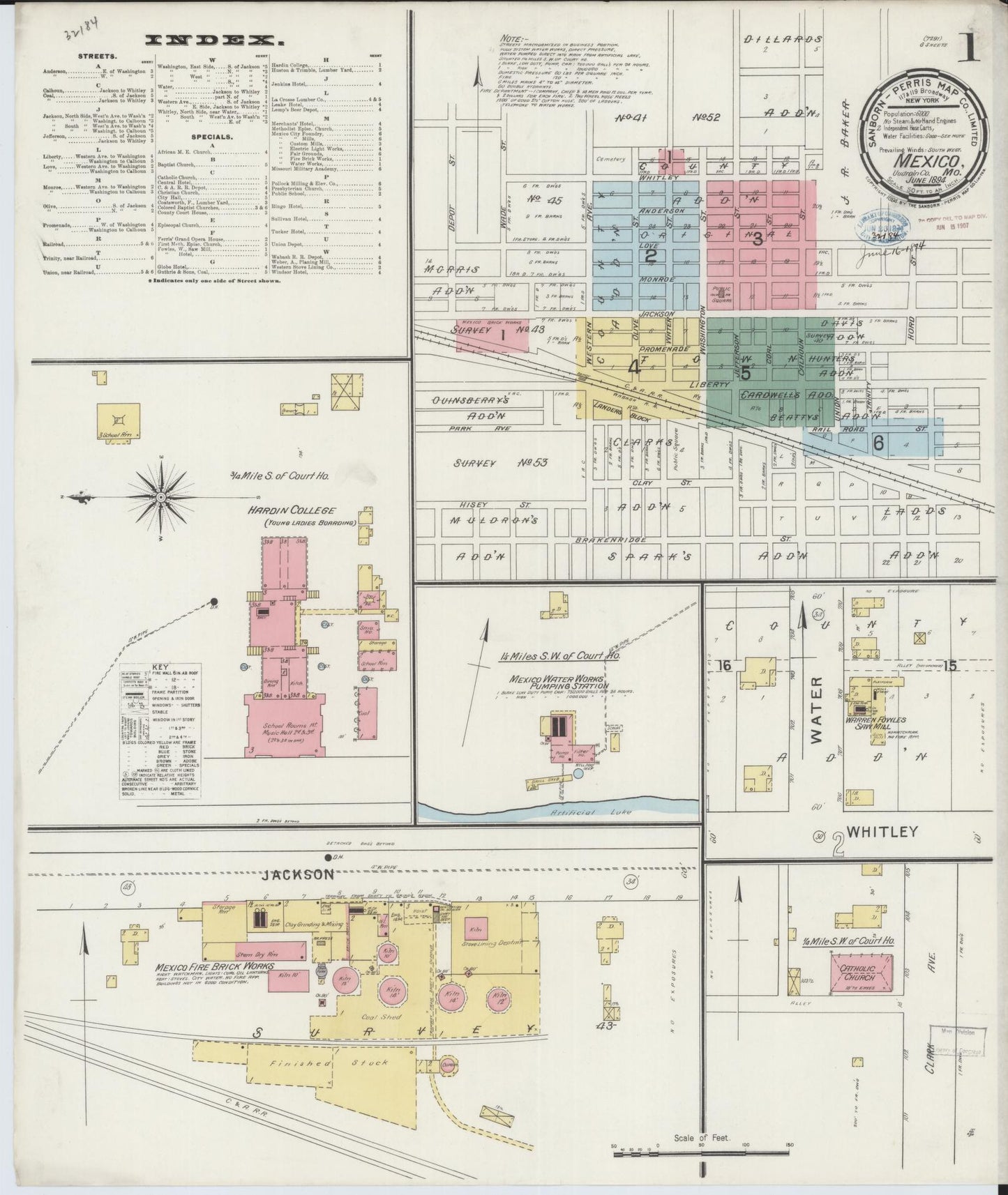 Sanborn Fire Insurance Map from Mexico, Audrain County, Missouri (1894), Sheet #0001 - Complete Map Set gallery image, historic Sanborn map, vintage wall art, Missouri Missouri