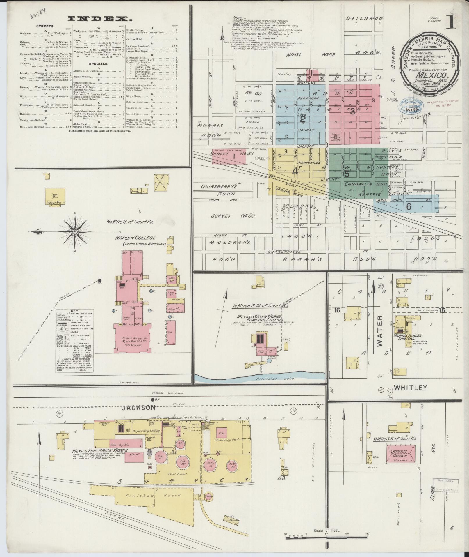 Sanborn Fire Insurance Map from Mexico, Audrain County, Missouri (1894), Sheet #0001 - Complete Map Set gallery image, historic Sanborn map, vintage wall art, Missouri Missouri