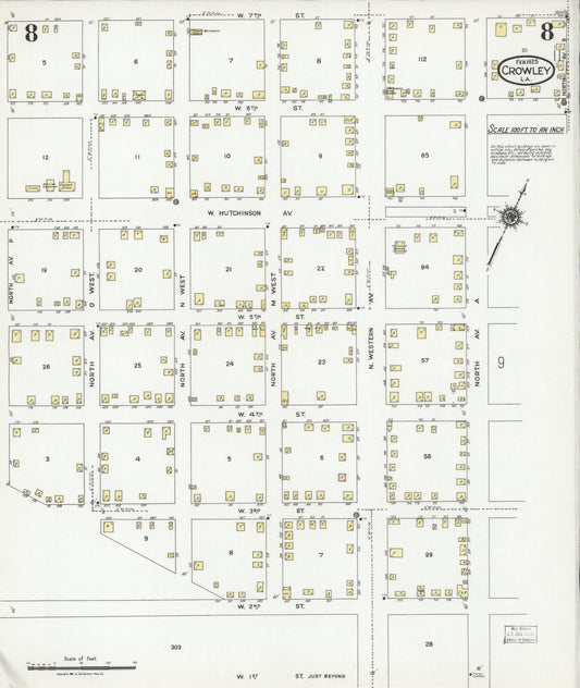 Sanborn Fire Insurance Map from Crowley, Acadia Parish, Louisiana (1925), Sheet #0008 - Historic Sanborn Fire Insurance Map Print, vintage old map wall art, antique decor, genealogy gift, Louisiana Louisiana map