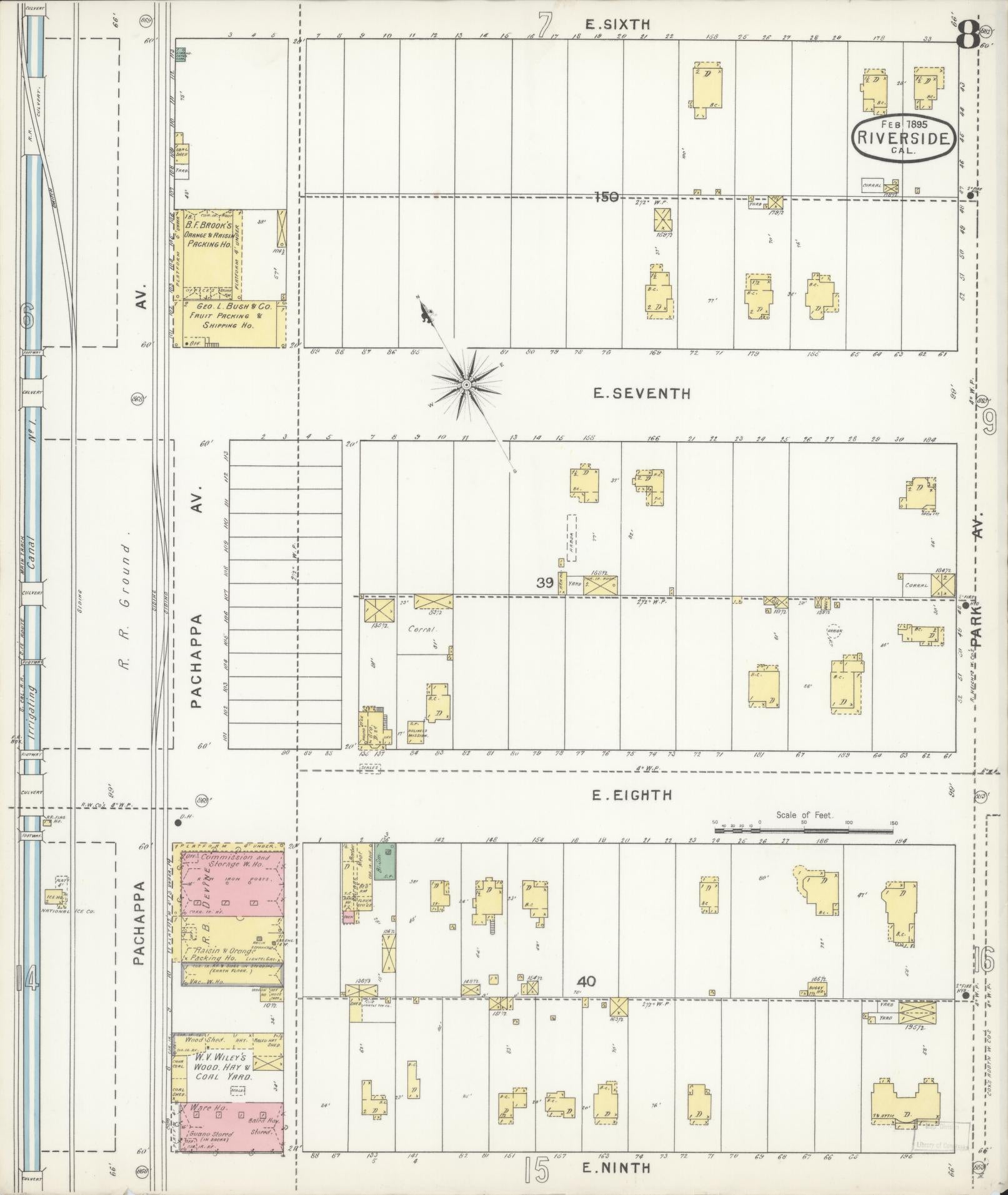 Sanborn Fire Insurance Map from Riverside, Riverside County, California (1895), Sheet #0008 - Complete Map Set gallery image, historic Sanborn map, vintage wall art, California California