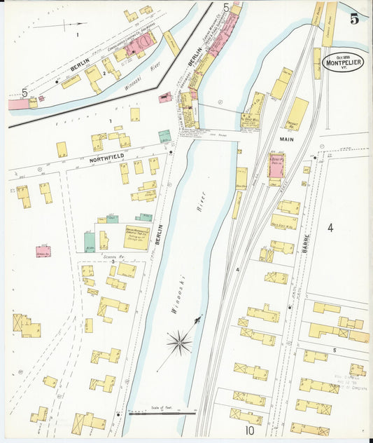 Sanborn Fire Insurance Map from Montpelier, Washington County, Vermont (1899), Sheet #0005 - Historic Sanborn Fire Insurance Map Print, vintage old map wall art, antique decor, genealogy gift, Vermont Vermont map