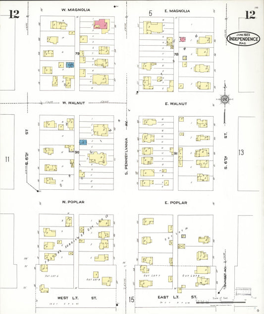 Sanborn Fire Insurance Map from Independence, Montgomery County, Kansas (1923), Sheet #0013 - Historic Sanborn Fire Insurance Map Print, vintage old map wall art, antique decor, genealogy gift, Kansas Kansas map
