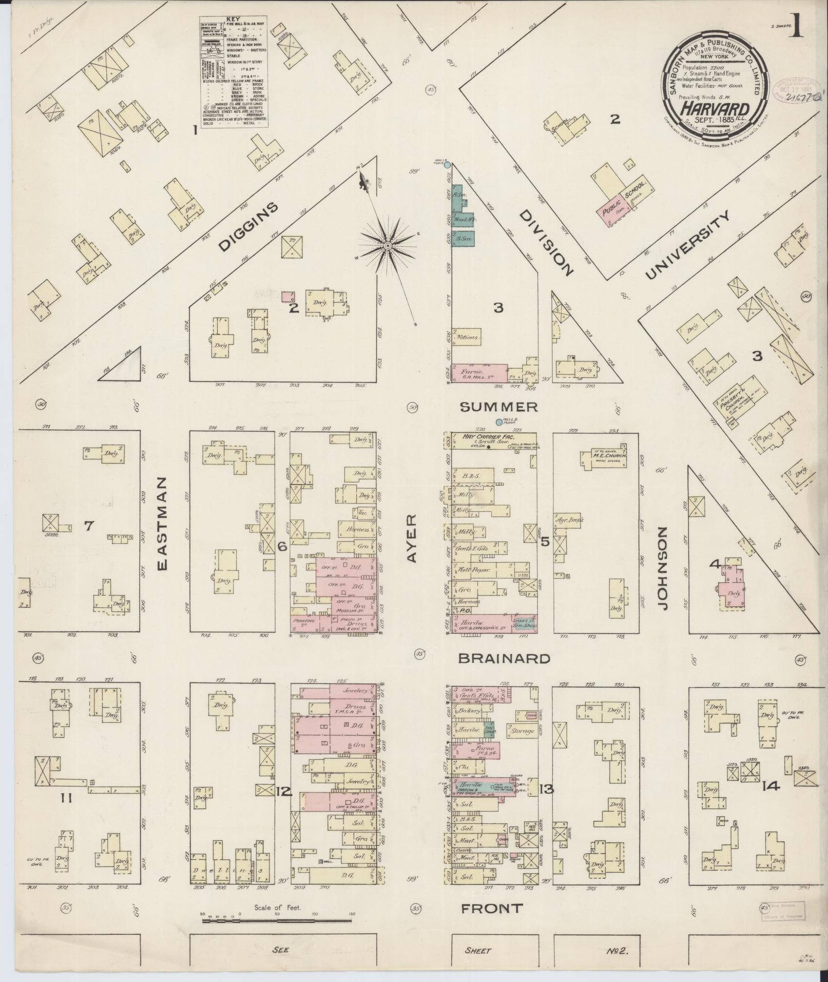 Sanborn Fire Insurance Map from Harvard, McHenry County, Illinois (1885), Sheet #0001 - Historic Sanborn Fire Insurance Map Print, vintage old map wall art, antique decor, genealogy gift, Illinois Illinois map