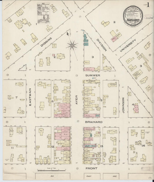 Sanborn Fire Insurance Map from Harvard, McHenry County, Illinois (1885), Sheet #0001 - Historic Sanborn Fire Insurance Map Print, vintage old map wall art, antique decor, genealogy gift, Illinois Illinois map