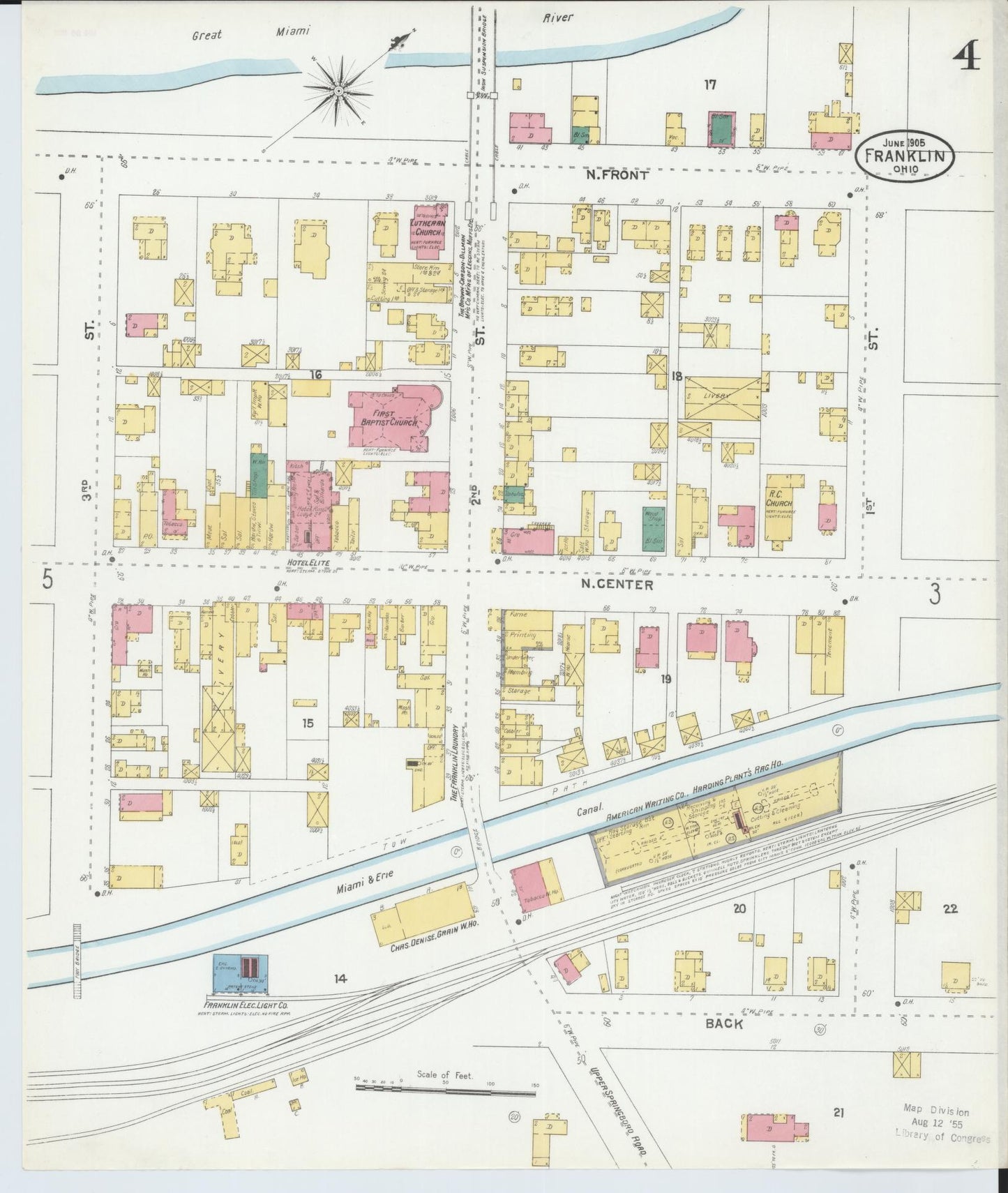 Sanborn Fire Insurance Map from Franklin, Warren County, Ohio (1905), Sheet #0004 - Historic Sanborn Fire Insurance Map Print, vintage old map wall art, antique decor, genealogy gift, Ohio Ohio map