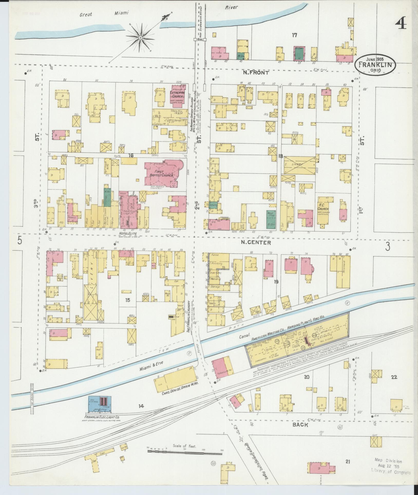 Sanborn Fire Insurance Map from Franklin, Warren County, Ohio (1905), Sheet #0004 - Historic Sanborn Fire Insurance Map Print, vintage old map wall art, antique decor, genealogy gift, Ohio Ohio map