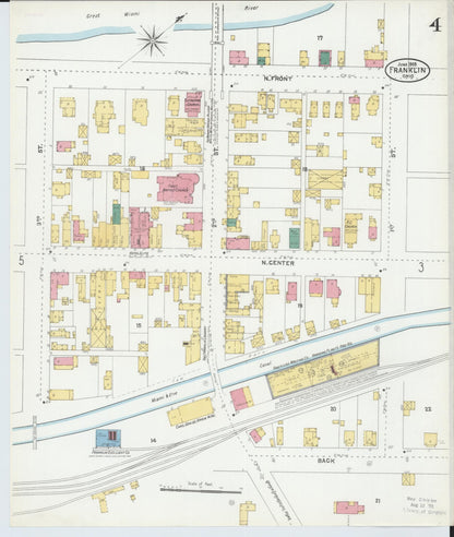 Sanborn Fire Insurance Map from Franklin, Warren County, Ohio (1905), Sheet #0004 - Historic Sanborn Fire Insurance Map Print, vintage old map wall art, antique decor, genealogy gift, Ohio Ohio map