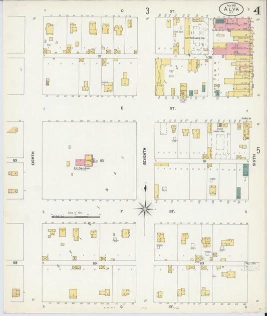 Sanborn Fire Insurance Map from Alva, Woods County, Oklahoma (1901), Sheet #0004 - Historic Sanborn Fire Insurance Map Print, vintage old map wall art, antique decor, genealogy gift, Oklahoma Oklahoma map