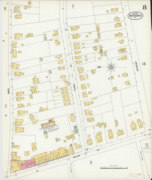 Sanborn Fire Insurance Map from Patchogue, Suffolk County, New York (1902), Sheet #0008 - Historic Sanborn Fire Insurance Map Print, vintage old map wall art, antique decor, genealogy gift, New York New York map
