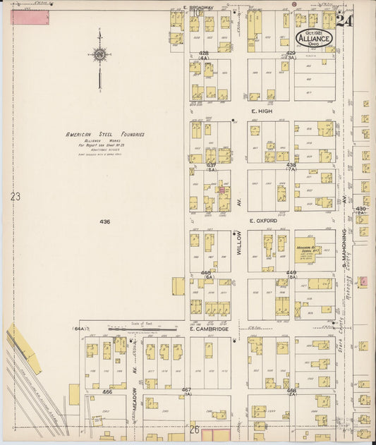 Sanborn Fire Insurance Map from Alliance, Stark County, Ohio (1921), Sheet #0024 - Historic Sanborn Fire Insurance Map Print, vintage old map wall art, antique decor, genealogy gift, Ohio Ohio map