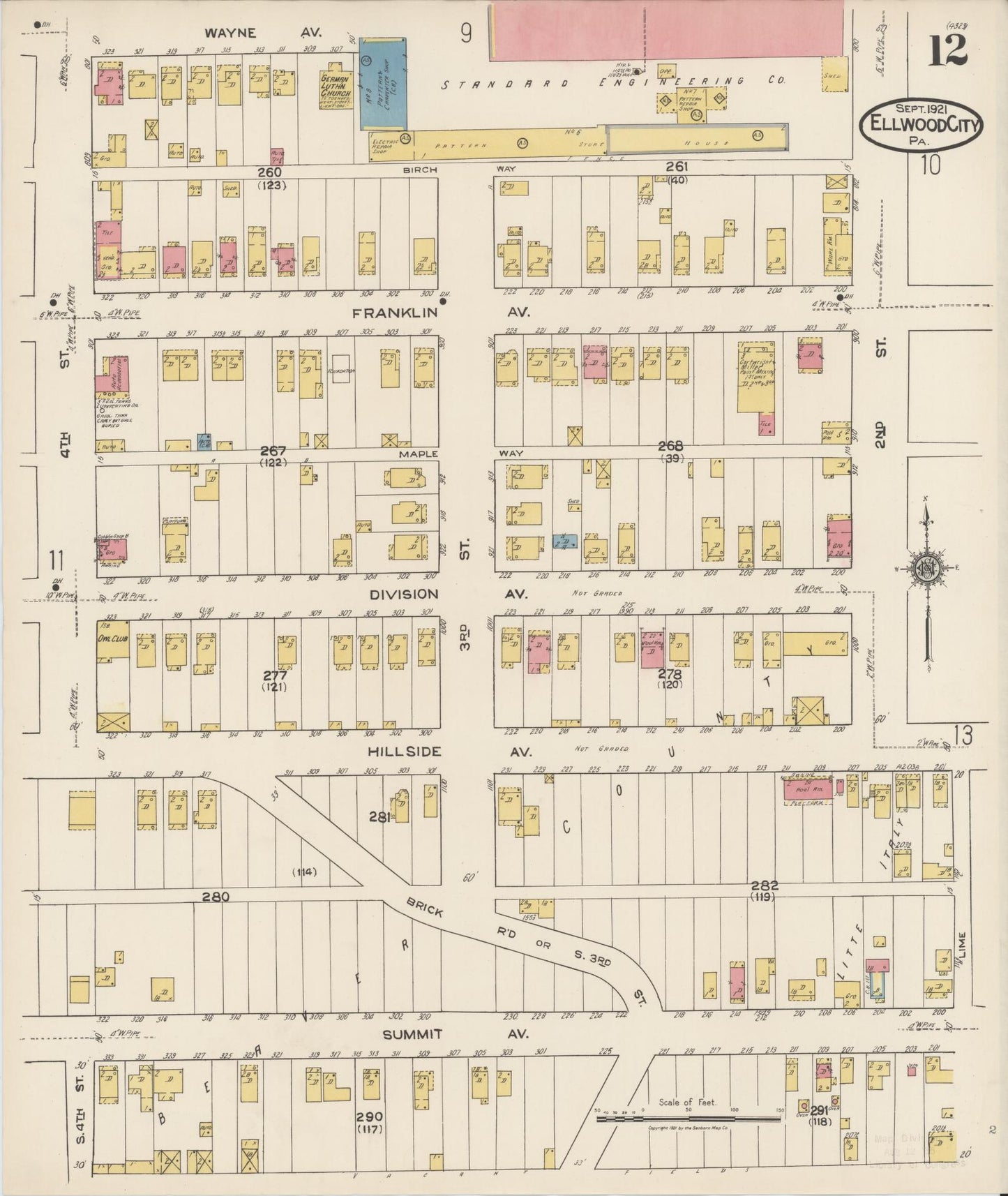 Sanborn Fire Insurance Map from Ellwood City, Lawrence County, Pennsylvania (1921), Sheet #0012 - Historic Sanborn Fire Insurance Map Print, vintage old map wall art, antique decor, genealogy gift, Pennsylvania Pennsylvania map