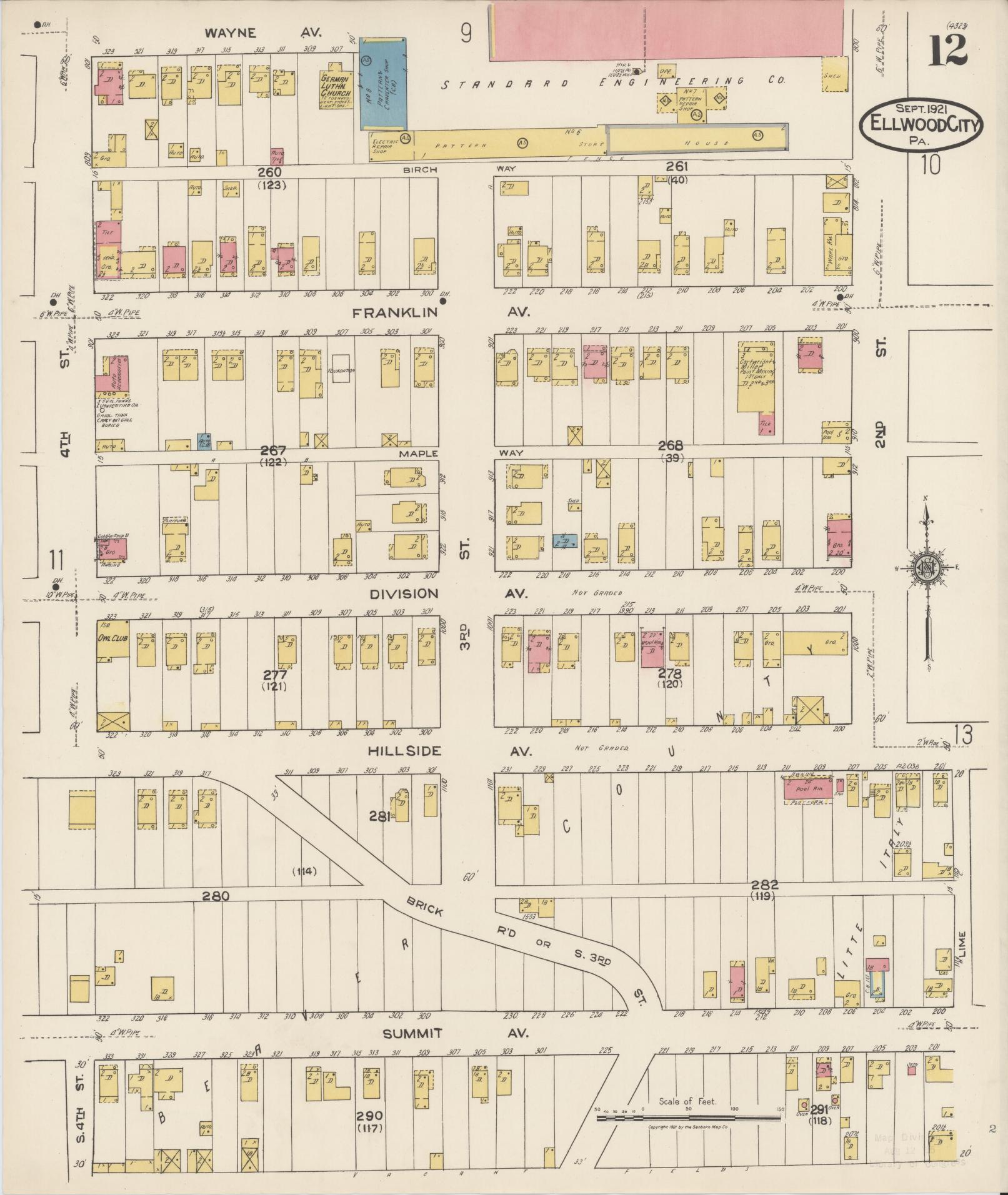 Sanborn Fire Insurance Map from Ellwood City, Lawrence County, Pennsylvania (1921), Sheet #0012 - Historic Sanborn Fire Insurance Map Print, vintage old map wall art, antique decor, genealogy gift, Pennsylvania Pennsylvania map