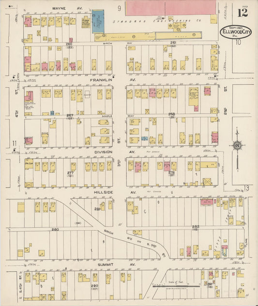 Sanborn Fire Insurance Map from Ellwood City, Lawrence County, Pennsylvania (1921), Sheet #0012 - Historic Sanborn Fire Insurance Map Print, vintage old map wall art, antique decor, genealogy gift, Pennsylvania Pennsylvania map