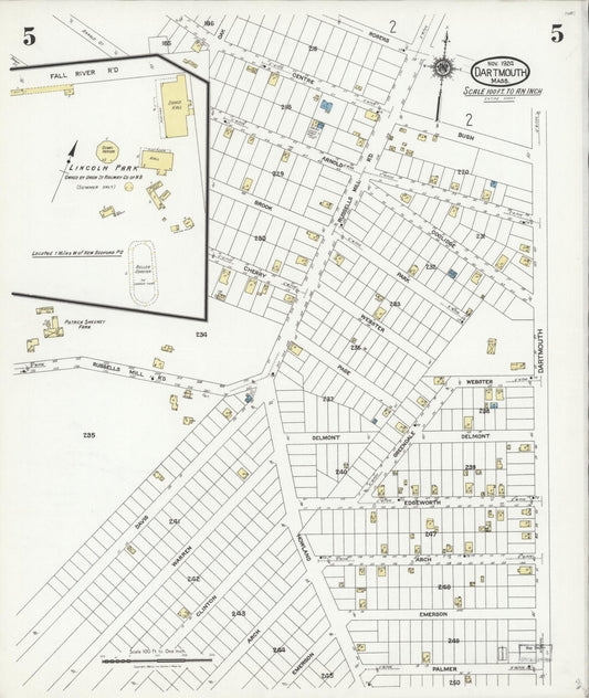 Sanborn Fire Insurance Map from Dartmouth, Bristol County, Massachusetts (1924), Sheet #0005 - Historic Sanborn Fire Insurance Map Print, vintage old map wall art, antique decor, genealogy gift, Massachusetts Massachusetts map
