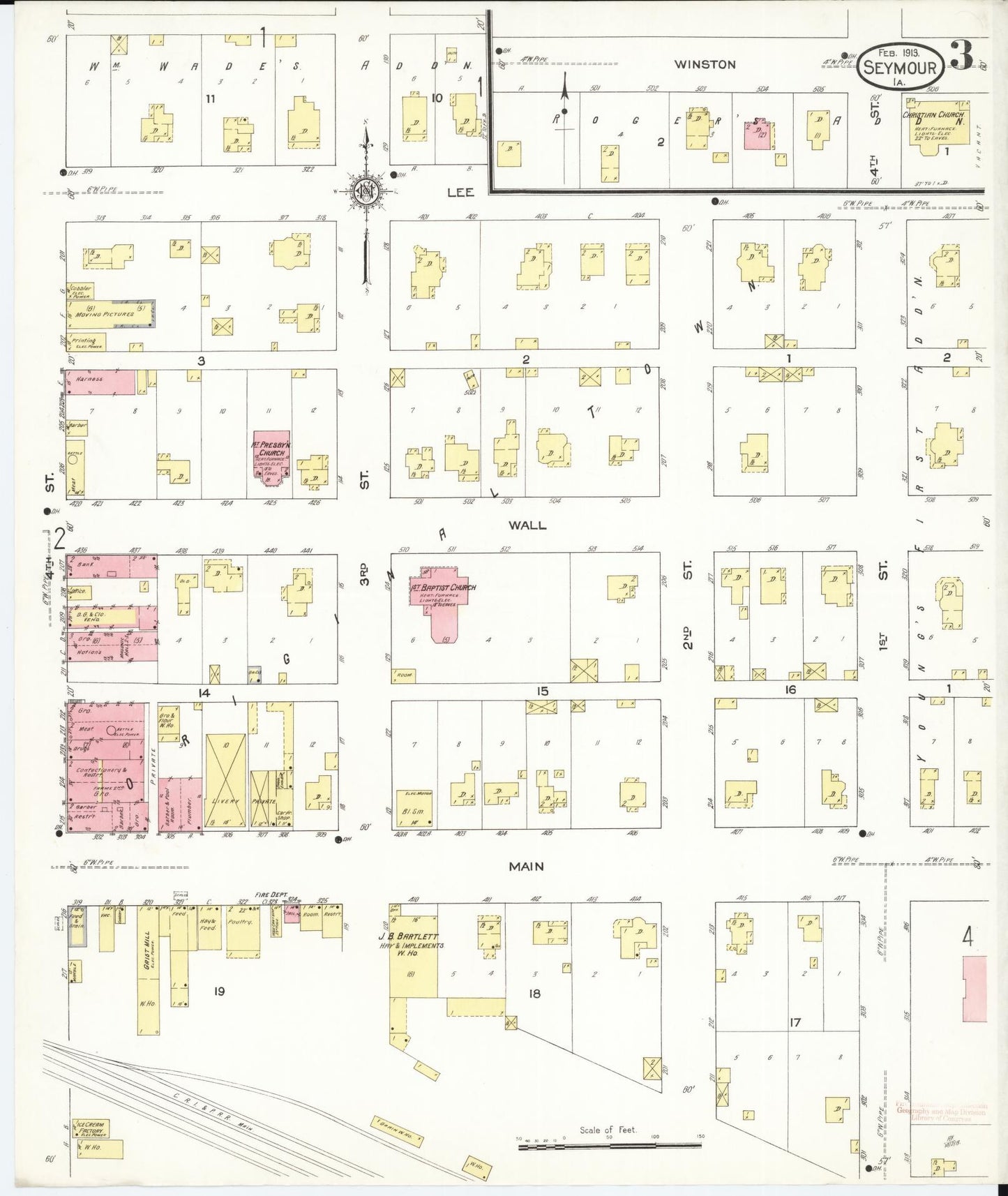 Sanborn Fire Insurance Map from Seymour, Wayne County, Iowa (1913), Sheet #0003 - Historic Sanborn Fire Insurance Map Print, vintage old map wall art