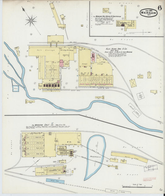 Sanborn Fire Insurance Map from Warsaw, Wyoming County, New York (1892), Sheet #0006 - Historic Sanborn Fire Insurance Map Print, vintage old map wall art, antique decor, genealogy gift, Warsaw Wyoming map
