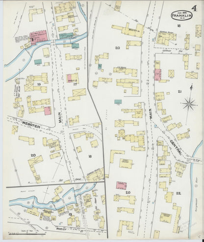 Sanborn Fire Insurance Map from Franklin, Merrimack County, New Hampshire (1892), Sheet #0004 - Complete Map Set gallery image, historic Sanborn map, vintage wall art, New Hampshire New Hampshire