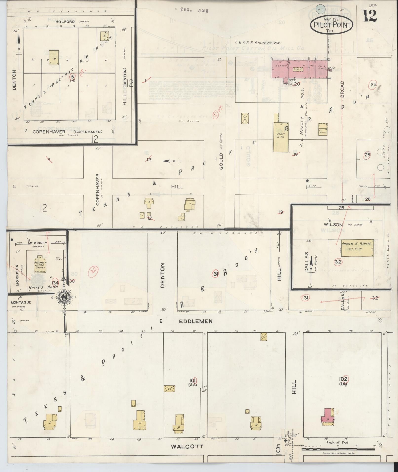 Sanborn Fire Insurance Map from Pilot Point, Denton County, Texas (1940), Sheet #0012 - Historic Sanborn Fire Insurance Map Print, vintage old map wall art, antique decor, genealogy gift, Texas Texas map