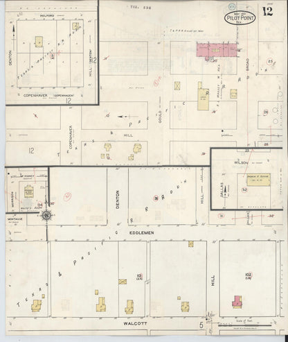 Sanborn Fire Insurance Map from Pilot Point, Denton County, Texas (1940), Sheet #0012 - Historic Sanborn Fire Insurance Map Print, vintage old map wall art, antique decor, genealogy gift, Texas Texas map