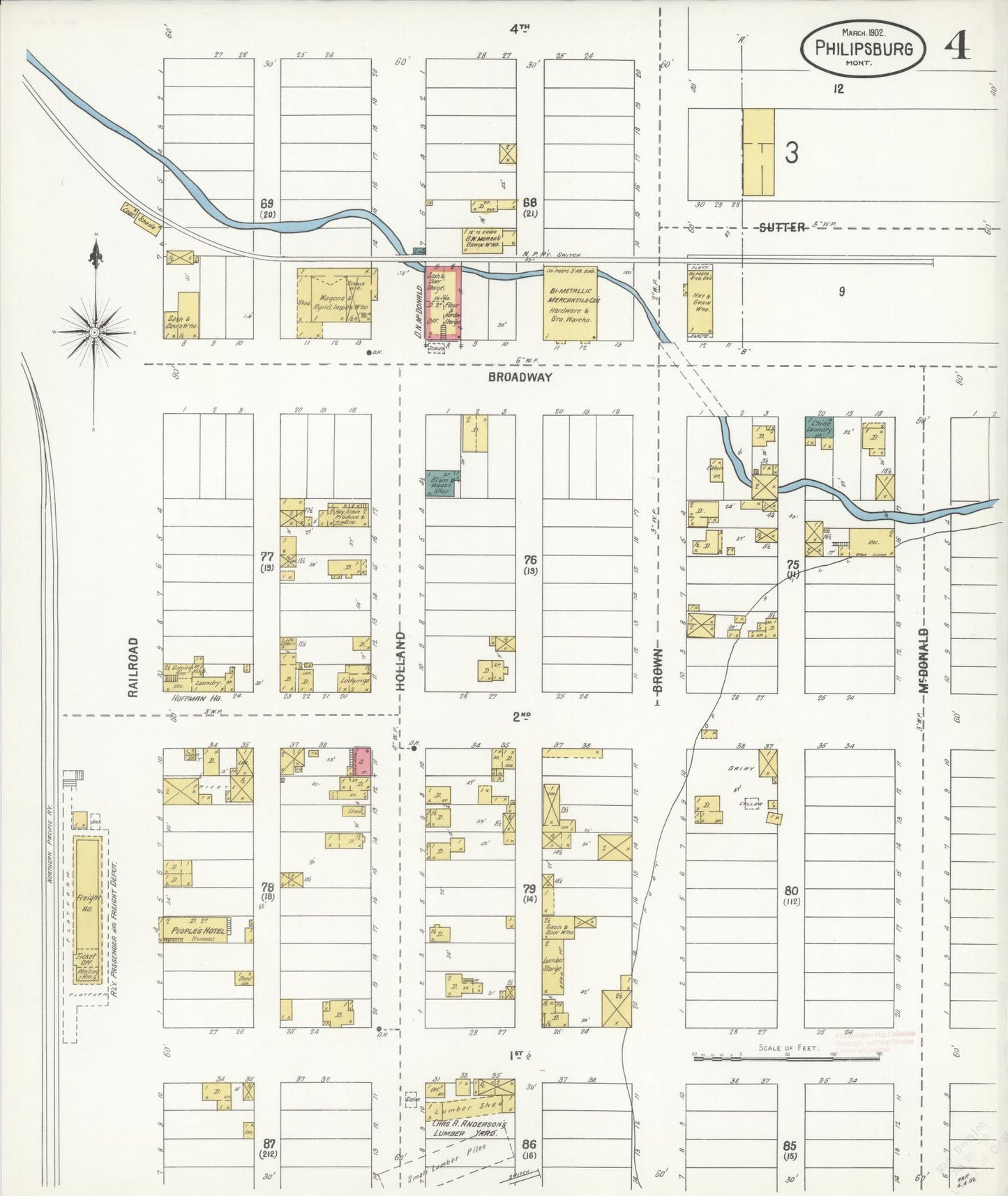 Sanborn Fire Insurance Map from Philipsburg, Granite County, Montana (1902), Sheet #0004 - Historic Sanborn Fire Insurance Map Print, vintage old map wall art, antique decor, genealogy gift, Montana Montana map