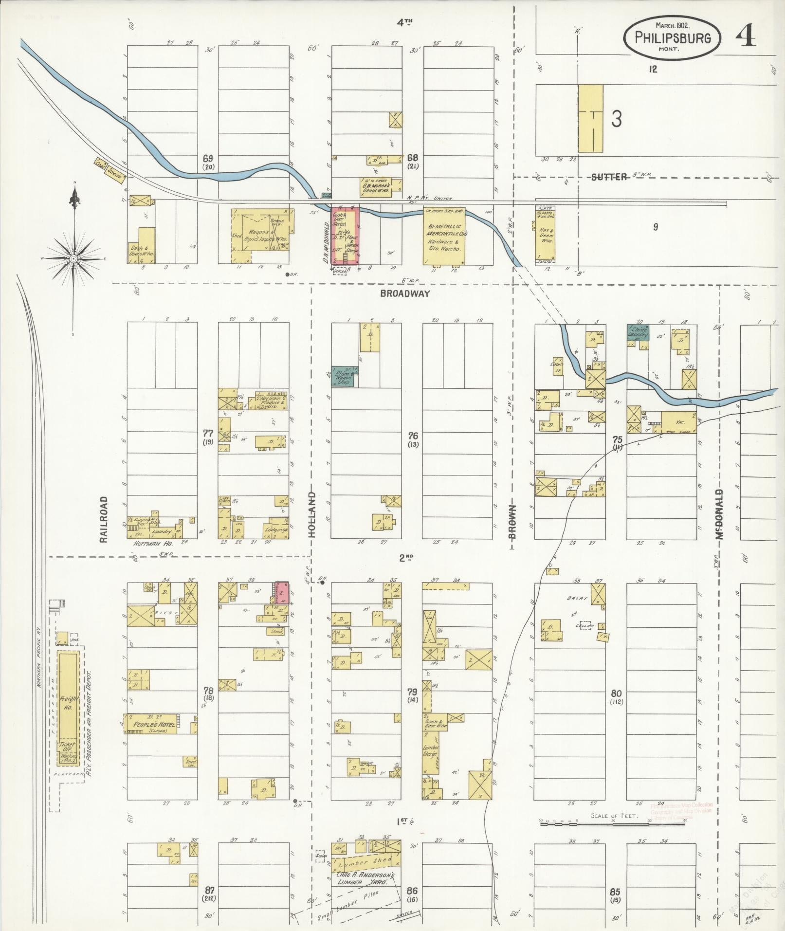 Sanborn Fire Insurance Map from Philipsburg, Granite County, Montana (1902), Sheet #0004 - Historic Sanborn Fire Insurance Map Print, vintage old map wall art, antique decor, genealogy gift, Montana Montana map