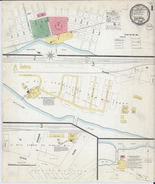 Sanborn Fire Insurance Map from Sauk Rapids, Benton County, Minnesota (1899), Sheet #0001 - Historic Sanborn Fire Insurance Map Print, vintage old map wall art, antique decor, genealogy gift, Minnesota Minnesota map