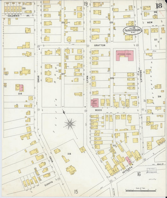 Sanborn Fire Insurance Map from Parkersburg, Wood County, West Virginia (1898), Sheet #0018 - Historic Sanborn Fire Insurance Map Print, vintage old map wall art, antique decor, genealogy gift, West Virginia West Virginia map