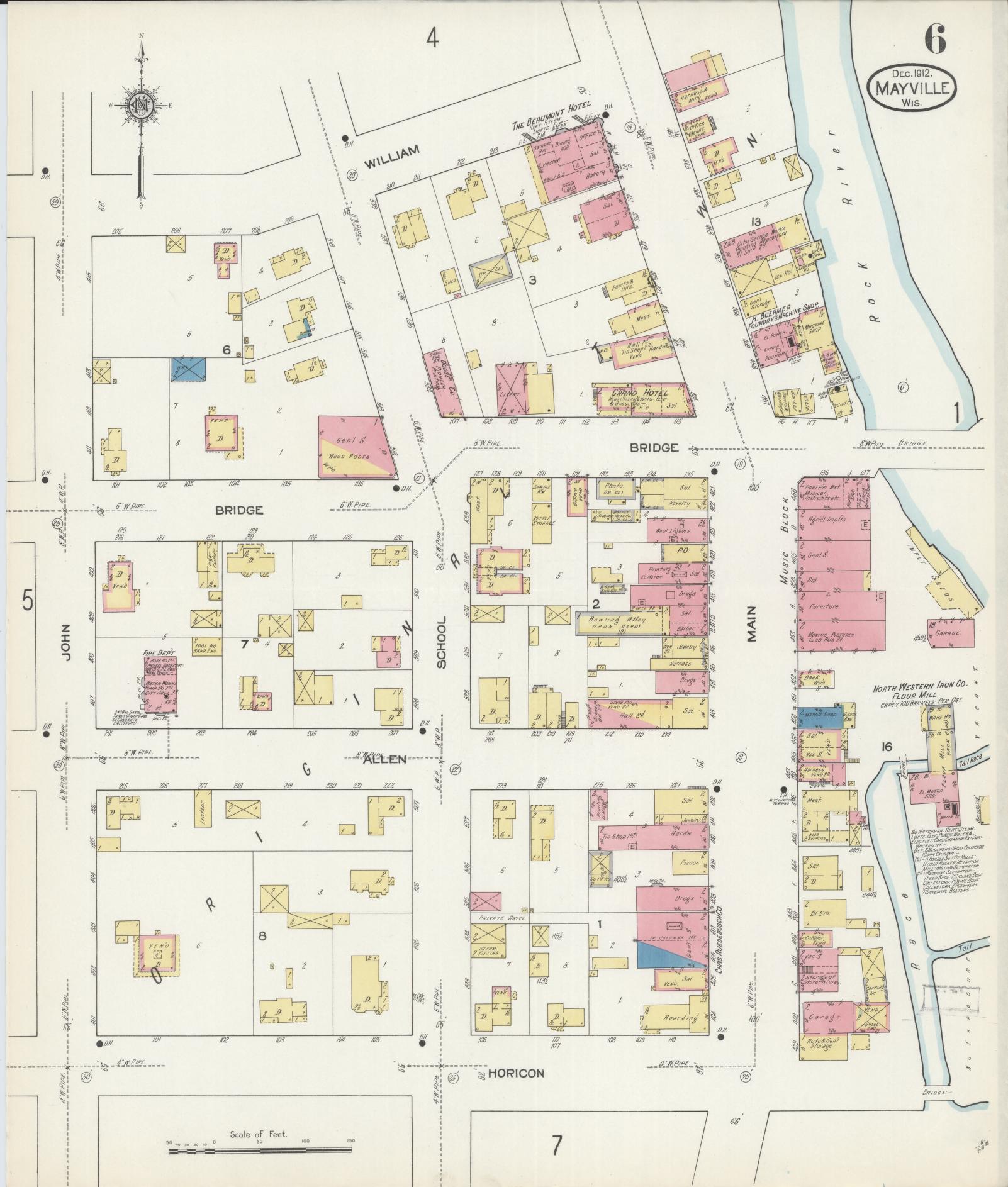 Sanborn Fire Insurance Map from Mayville, Dodge County, Wisconsin (1912), Sheet #0006 - Historic Sanborn Fire Insurance Map Print, vintage old map wall art, antique decor, genealogy gift, Wisconsin Wisconsin map