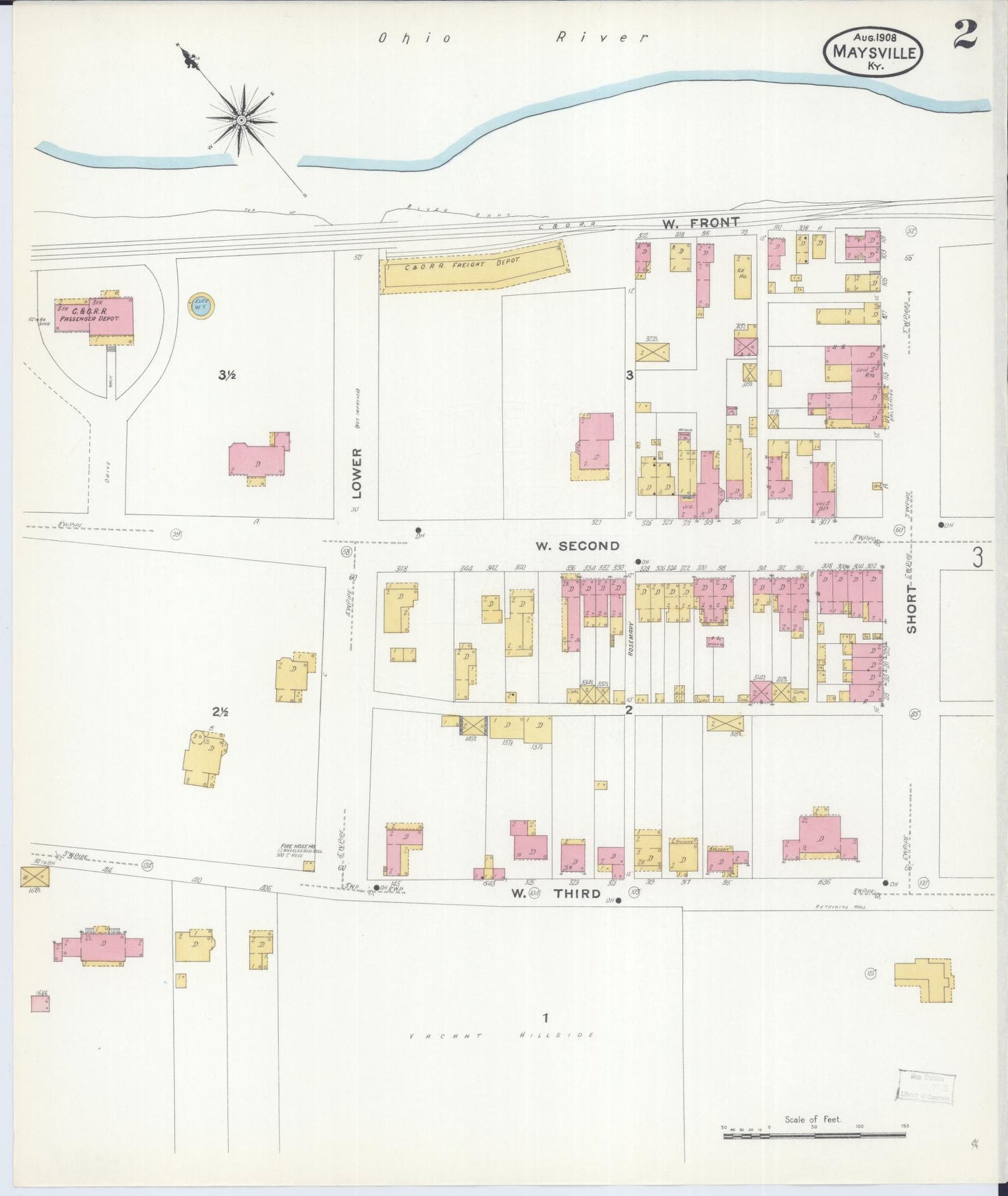 Sanborn Fire Insurance Map from Maysville, Mason County, Kentucky (1908), Sheet #0002 - Complete Map Set gallery image, historic Sanborn map, vintage wall art, Kentucky Kentucky