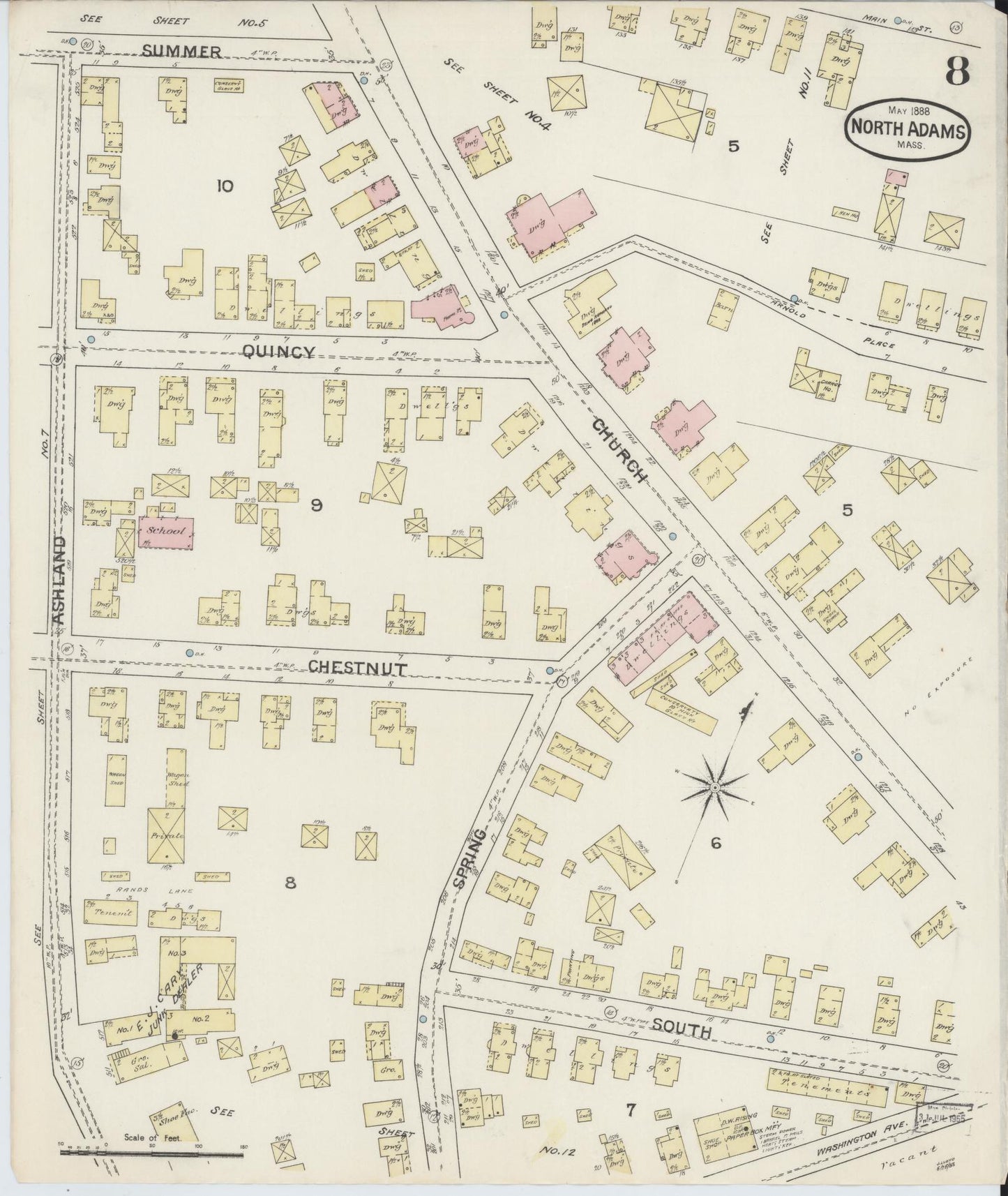 Sanborn Fire Insurance Map from North Adams, Berkshire County, Massachusetts (1888), Sheet #0008 - Complete Map Set gallery image, historic Sanborn map, vintage wall art, Massachusetts Massachusetts