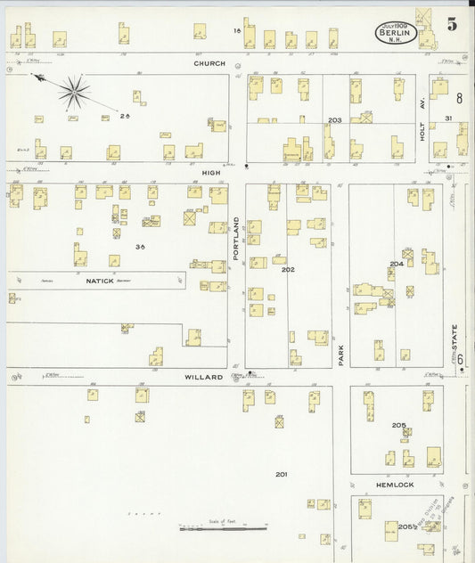 Sanborn Fire Insurance Map from Berlin, Coos County, New Hampshire (1909), Sheet #0005 - Historic Sanborn Fire Insurance Map Print, vintage old map wall art, antique decor, genealogy gift, New Hampshire New Hampshire map