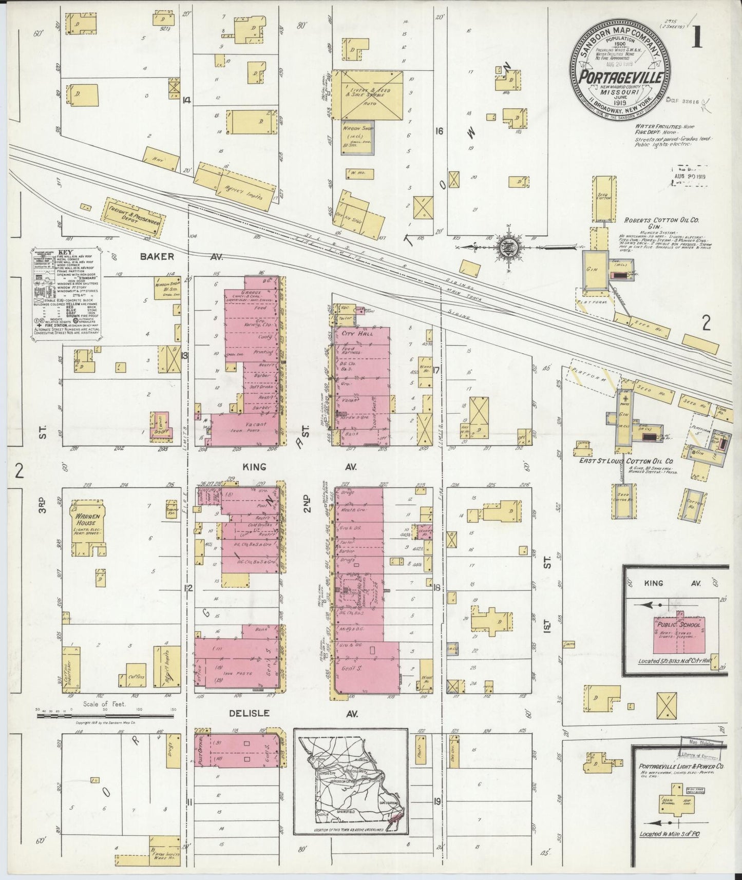 Sanborn Fire Insurance Map from Portageville, New Madrid County, Missouri. (1919) – Historic Sanborn Fire Insurance Map Print