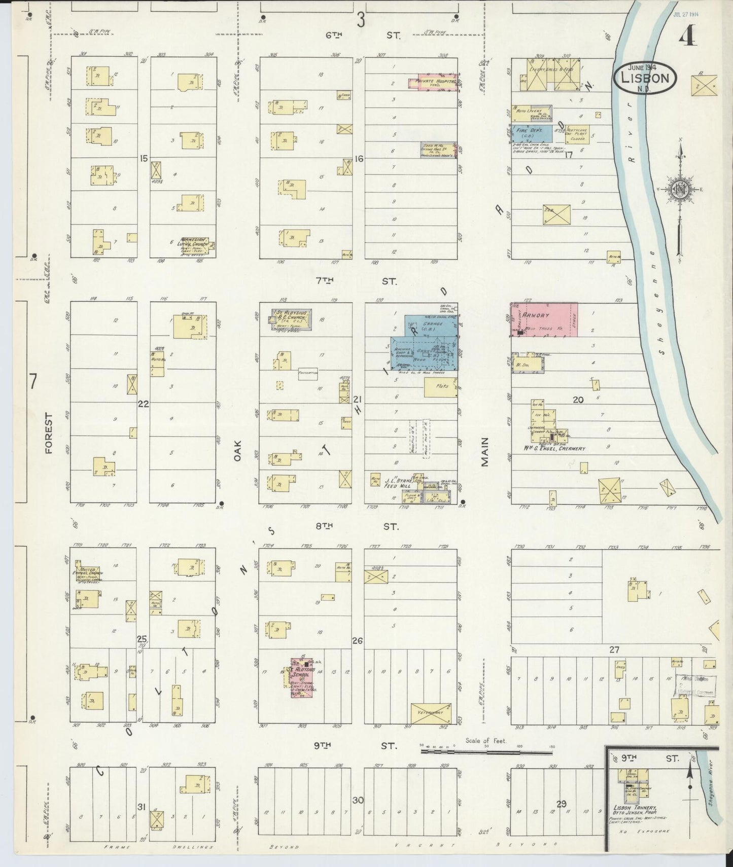 Sanborn Fire Insurance Map from Lisbon, Ransom County, North Dakota (1914), Sheet #0004 - Historic Sanborn Fire Insurance Map Print, vintage old map wall art, antique decor, genealogy gift, North Dakota North Dakota map