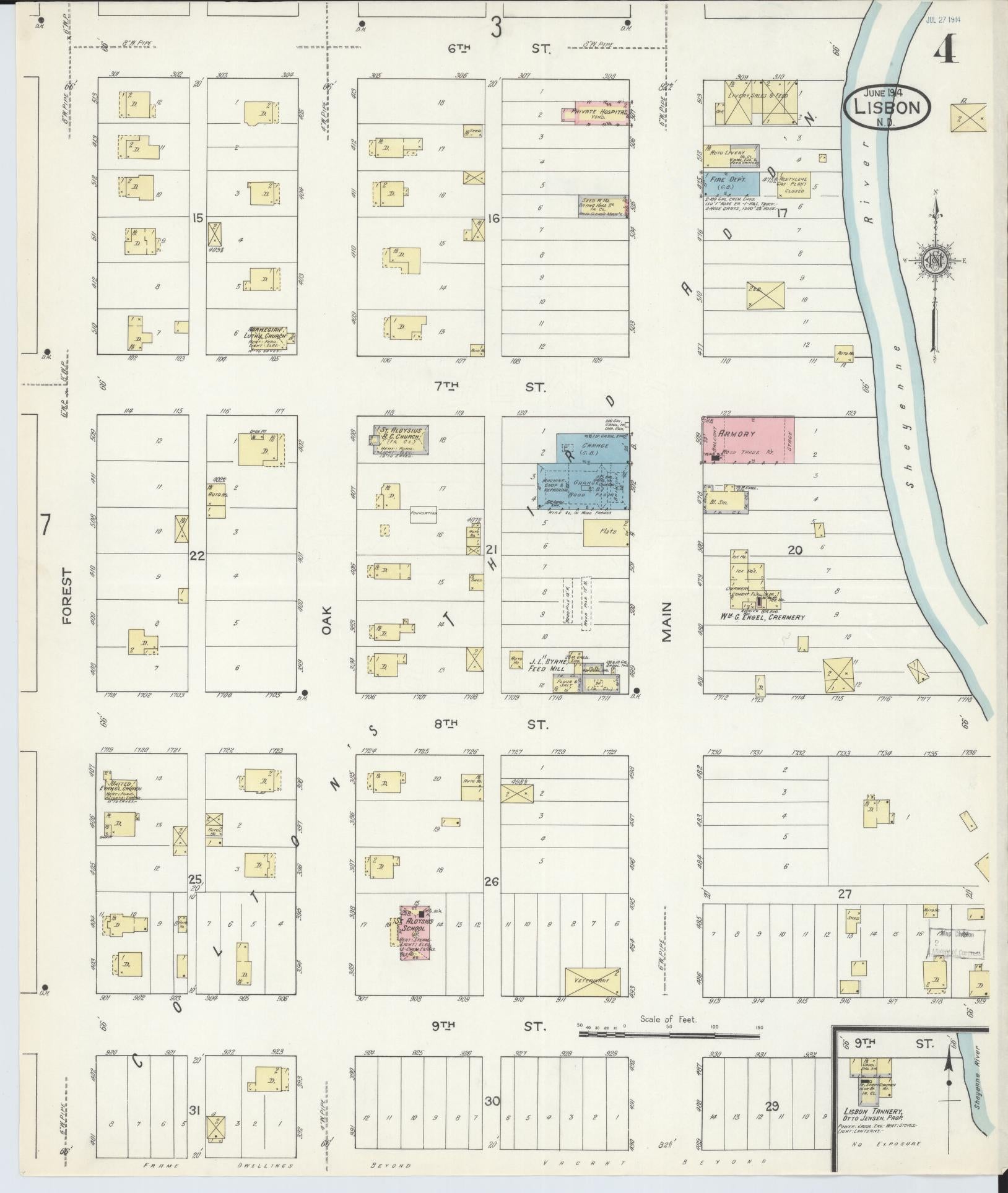 Sanborn Fire Insurance Map from Lisbon, Ransom County, North Dakota (1914), Sheet #0004 - Historic Sanborn Fire Insurance Map Print, vintage old map wall art, antique decor, genealogy gift, North Dakota North Dakota map