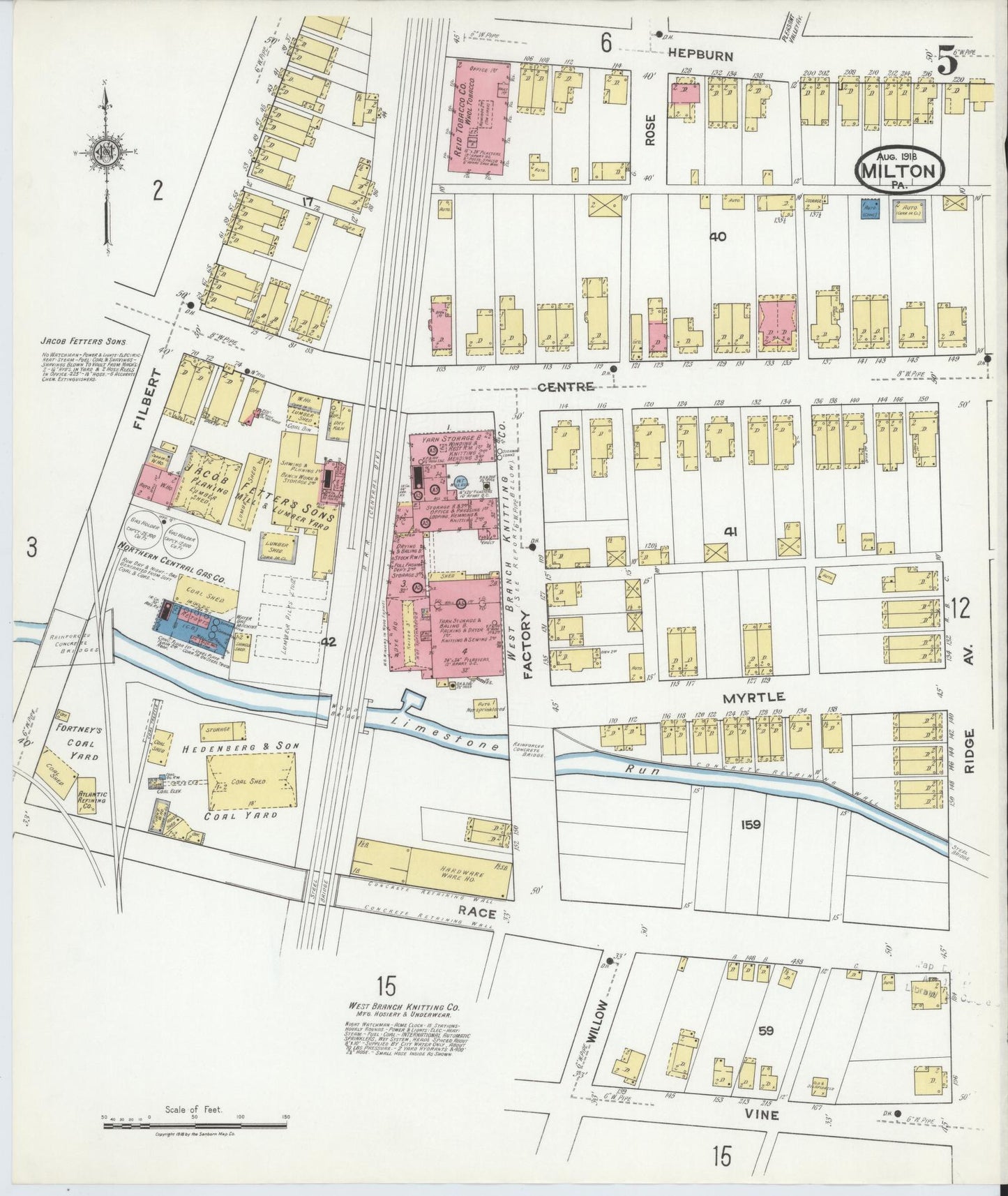 Sanborn Fire Insurance Map from Milton, Northumberland County, Pennsylvania (1918), Sheet #0005 - Complete Map Set gallery image, historic Sanborn map, vintage wall art, Pennsylvania Pennsylvania