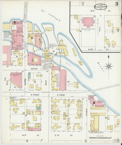 Sanborn Fire Insurance Map from Mishawaka, Saint Joseph County, Indiana (1896), Sheet #0003 - Complete Map Set gallery image, historic Sanborn map, vintage wall art, Indiana Indiana