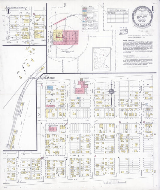 Sanborn Fire Insurance Map from Bovey, Itasca County, Minnesota (1938), Sheet #0001 - Historic Sanborn Fire Insurance Map Print, vintage old map wall art, antique decor, genealogy gift, Minnesota Minnesota map