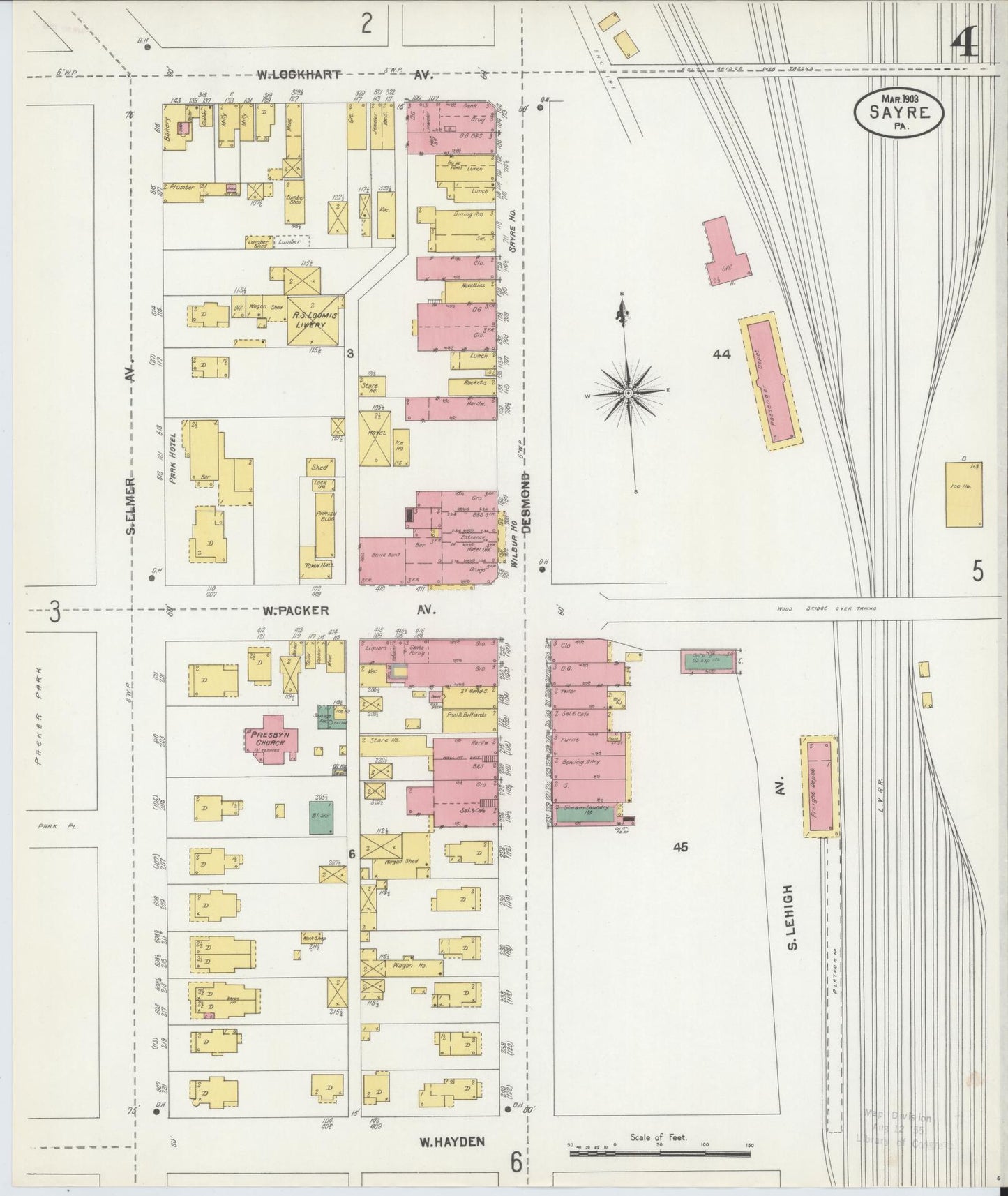 Sanborn Fire Insurance Map from Sayre, Bradford County, Pennsylvania (1903), Sheet #0004 - Complete Map Set gallery image, historic Sanborn map, vintage wall art, Pennsylvania Pennsylvania