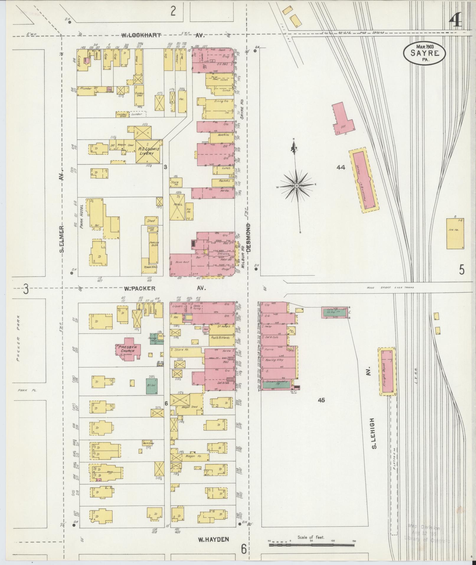 Sanborn Fire Insurance Map from Sayre, Bradford County, Pennsylvania (1903), Sheet #0004 - Complete Map Set gallery image, historic Sanborn map, vintage wall art, Pennsylvania Pennsylvania