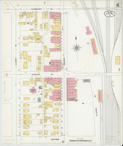Sanborn Fire Insurance Map from Sayre, Bradford County, Pennsylvania (1903), Sheet #0004 - Complete Map Set gallery image, historic Sanborn map, vintage wall art, Pennsylvania Pennsylvania