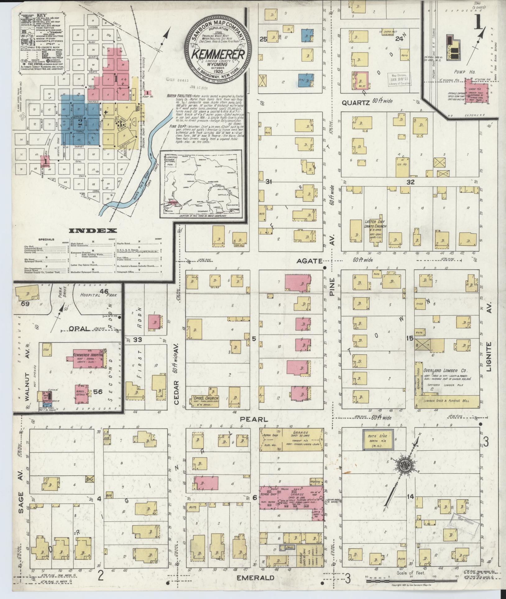 Sanborn Fire Insurance Map from Kemmerer, Lincoln County, Wyoming. (1920) – Historic Sanborn Fire Insurance Map Print