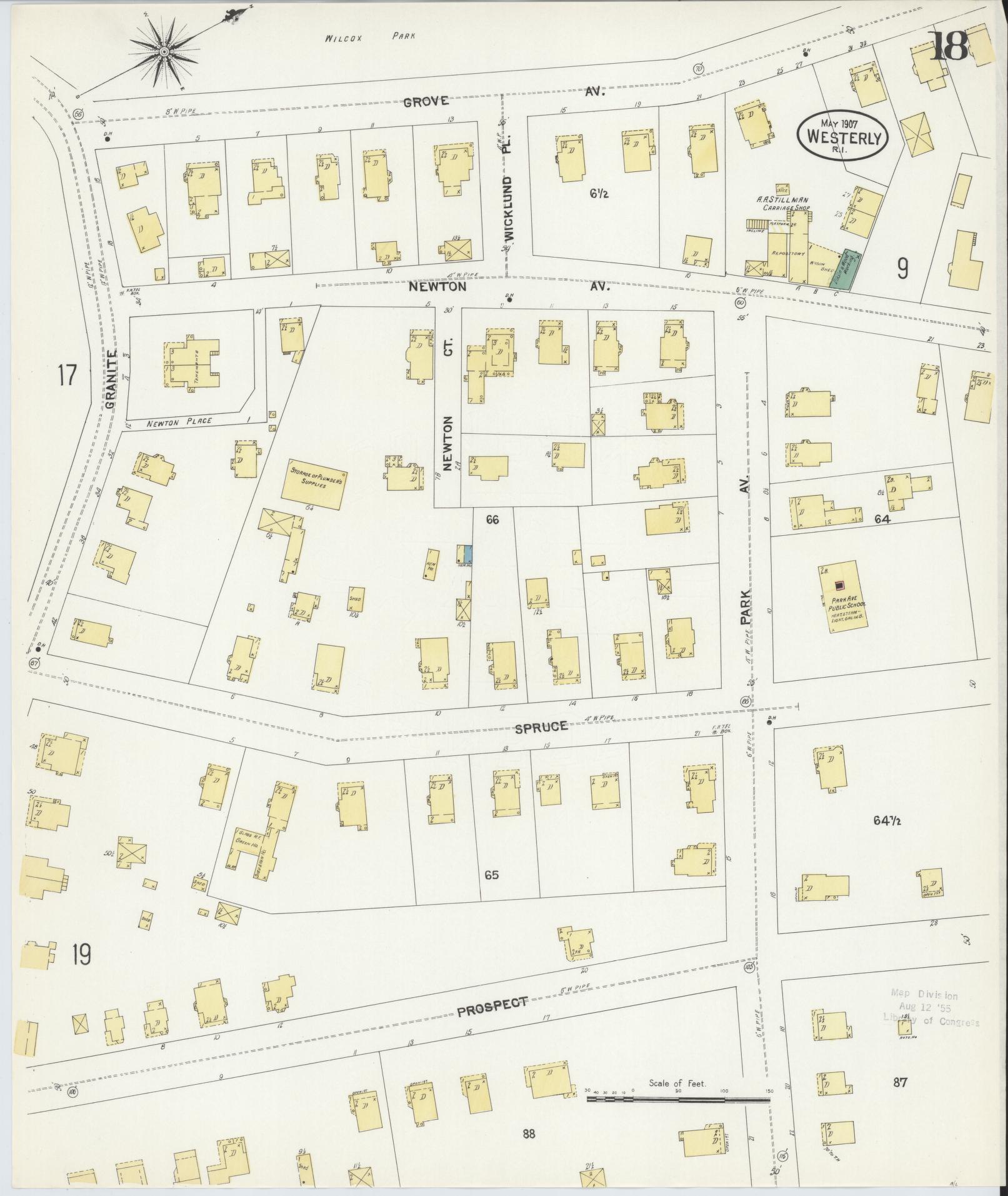 Sanborn Fire Insurance Map from Westerly, Washington County, Rhode Island (1907), Sheet #0018 - Complete Map Set gallery image, historic Sanborn map, vintage wall art, Rhode Island Rhode Island