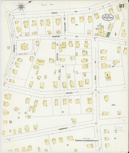 Sanborn Fire Insurance Map from Westerly, Washington County, Rhode Island (1907), Sheet #0018 - Complete Map Set gallery image, historic Sanborn map, vintage wall art, Rhode Island Rhode Island