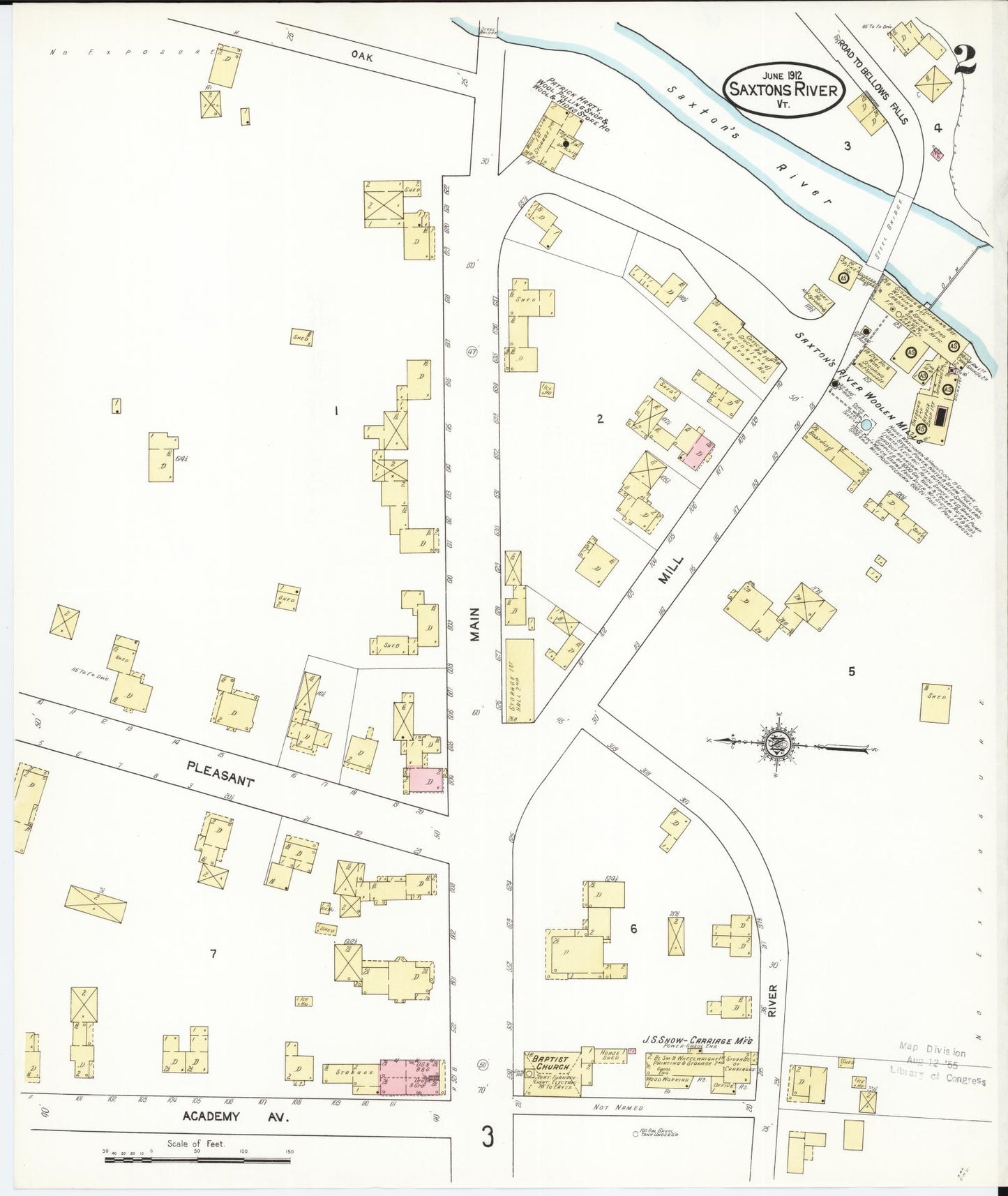Sanborn Fire Insurance Map from Saxton's River, Windham County, Vermont (1912), Sheet #0002 - Complete Map Set gallery image, historic Sanborn map, vintage wall art, Vermont Vermont